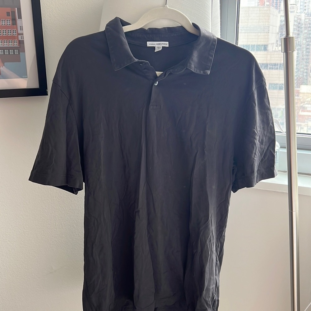 James perse sueded jersey polo, black